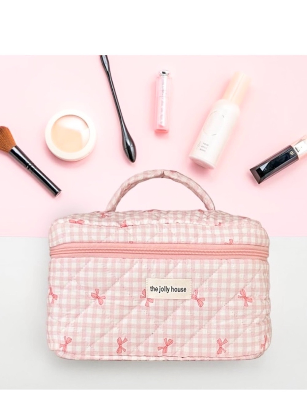 🆕- Quilted Pink Bow Coquette Cosmetic Bag/ Toiletry Organizer